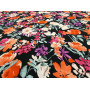 VISCOSE PRINTED ON A BLACK BACKGROUND, ORANGE, PINK AND PURPLE FLORAL PATTERN   M-01675