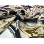 VISCOSE PRINT ON A BLACK BACKGROUND WITH ABSTRACT BEIGE, PURPLE AND OLIVE GREEN MOTIFS   M-01672