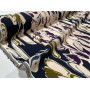 VISCOSE PRINT ON A BLACK BACKGROUND WITH ABSTRACT BEIGE, PURPLE AND OLIVE GREEN MOTIFS   M-01672