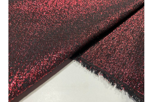 PLAIN SILK ACRYLIC POLYESTER FABRIC, BURGUNDY BLACK BACKGROUND METALLIC THREAD   HS-03208