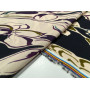 VISCOSE PRINT ON A BLACK BACKGROUND WITH ABSTRACT BEIGE, PURPLE AND OLIVE GREEN MOTIFS   M-01672