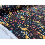 VISCOSE PRINTED ON A BLACK BACKGROUND WITH MULTICOLORED FLORAL MOTIFS AND GOLDEN GIRAFFES   M-01673