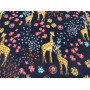 VISCOSE PRINTED ON A BLACK BACKGROUND WITH MULTICOLORED FLORAL MOTIFS AND GOLDEN GIRAFFES   M-01673